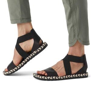 Sorel Ella II Sandal Ankle Cross Strap Strappy Espadrille Flat Black